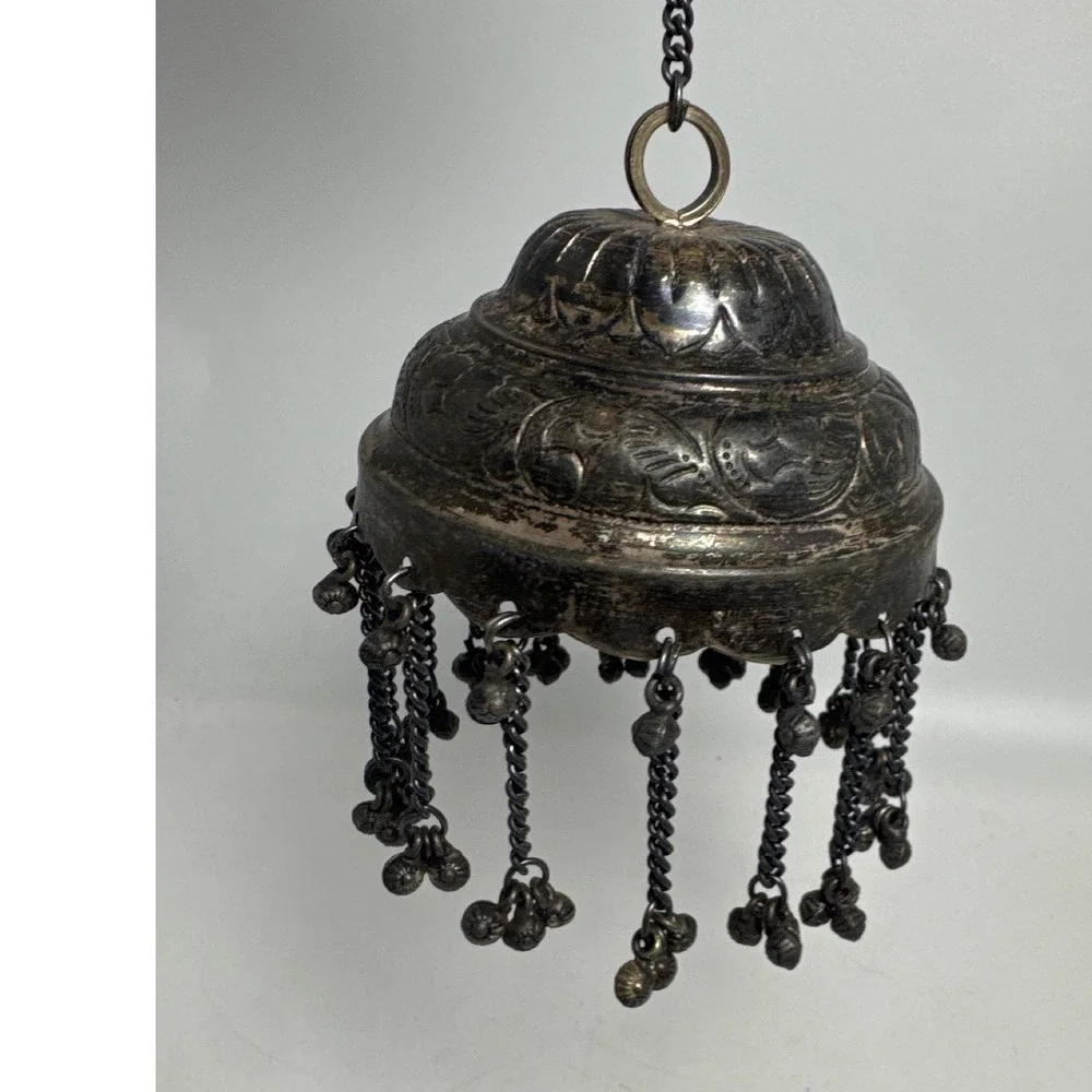 Vintage Indian Chhatra Bell Pendant Tribal Kuchi Boho Tassel with Ghungroo Bells